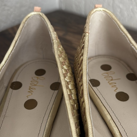 New Without Box Boden Hazel woven leather metallic gold pointed toe flat shoes - Picture 6 of 8
